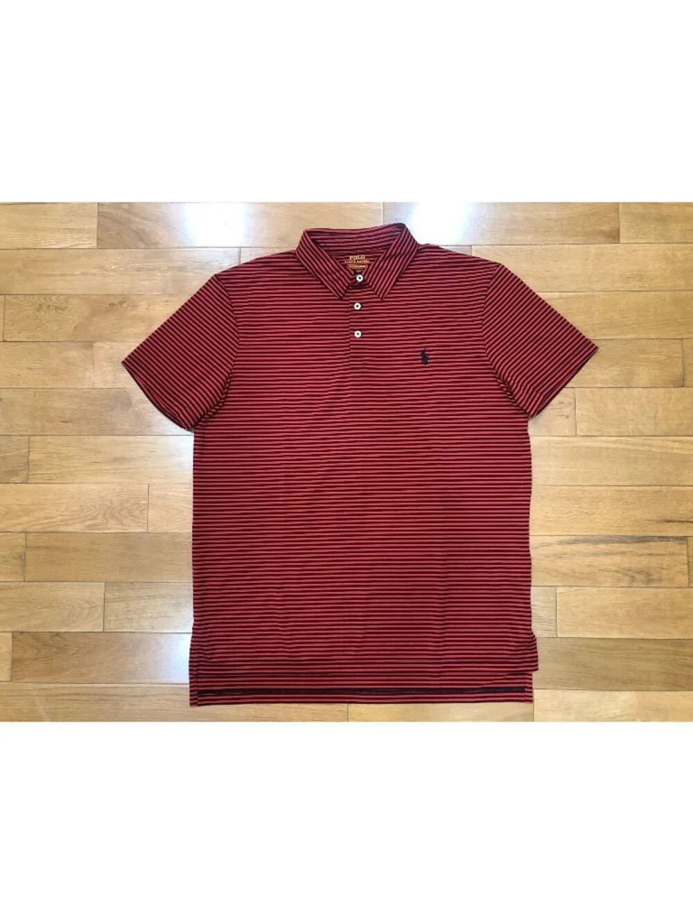 Polo Ralph Lauren Performance Red Black Striped Polo Shirt Sz L Preppy Golfcore